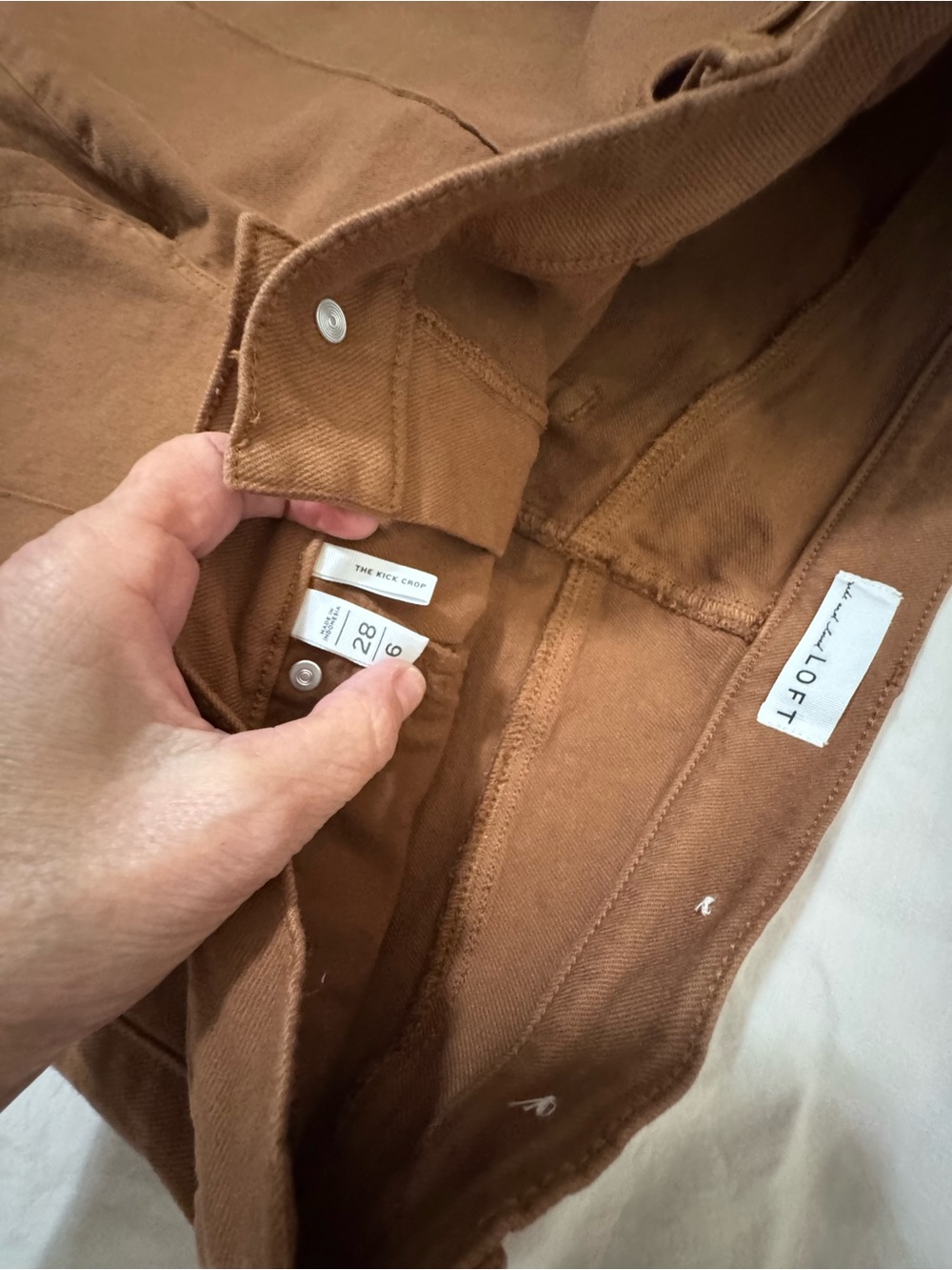 LOFT  Women’s Cropped Raw Hem Pants in Warm Brown